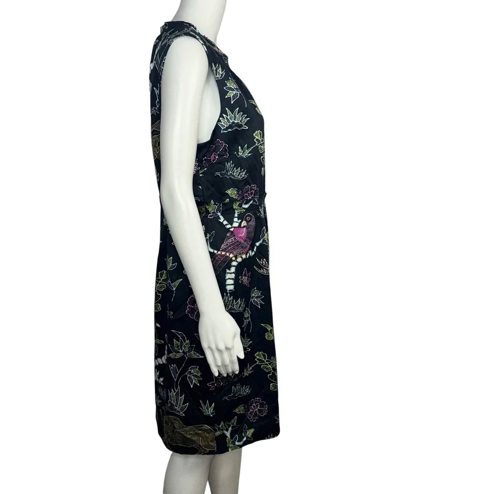Tory Burch Black Silk Cotton Animal Floral Print Sleeveless Shift Dress 14